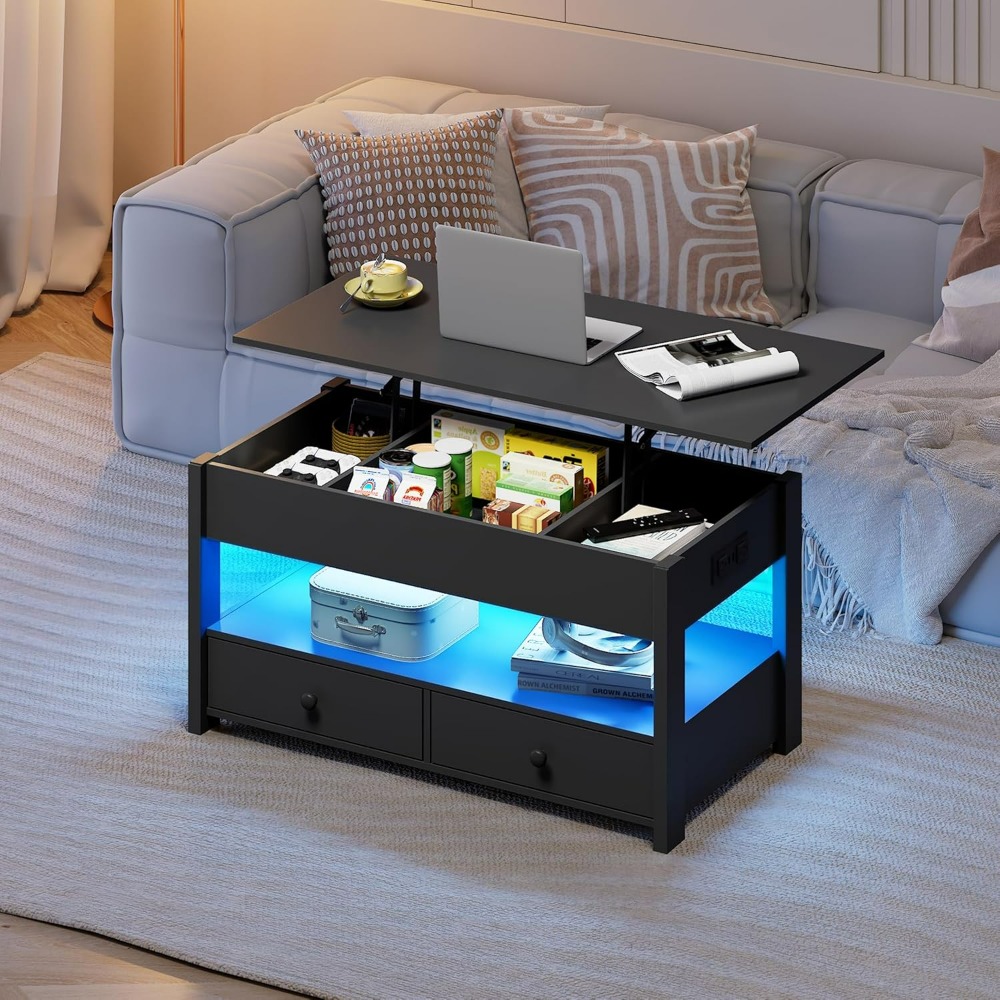 WLIVE Black Lift Top Coffee Ta - Desk Setup Shelves บทวิจารณ์และราคา