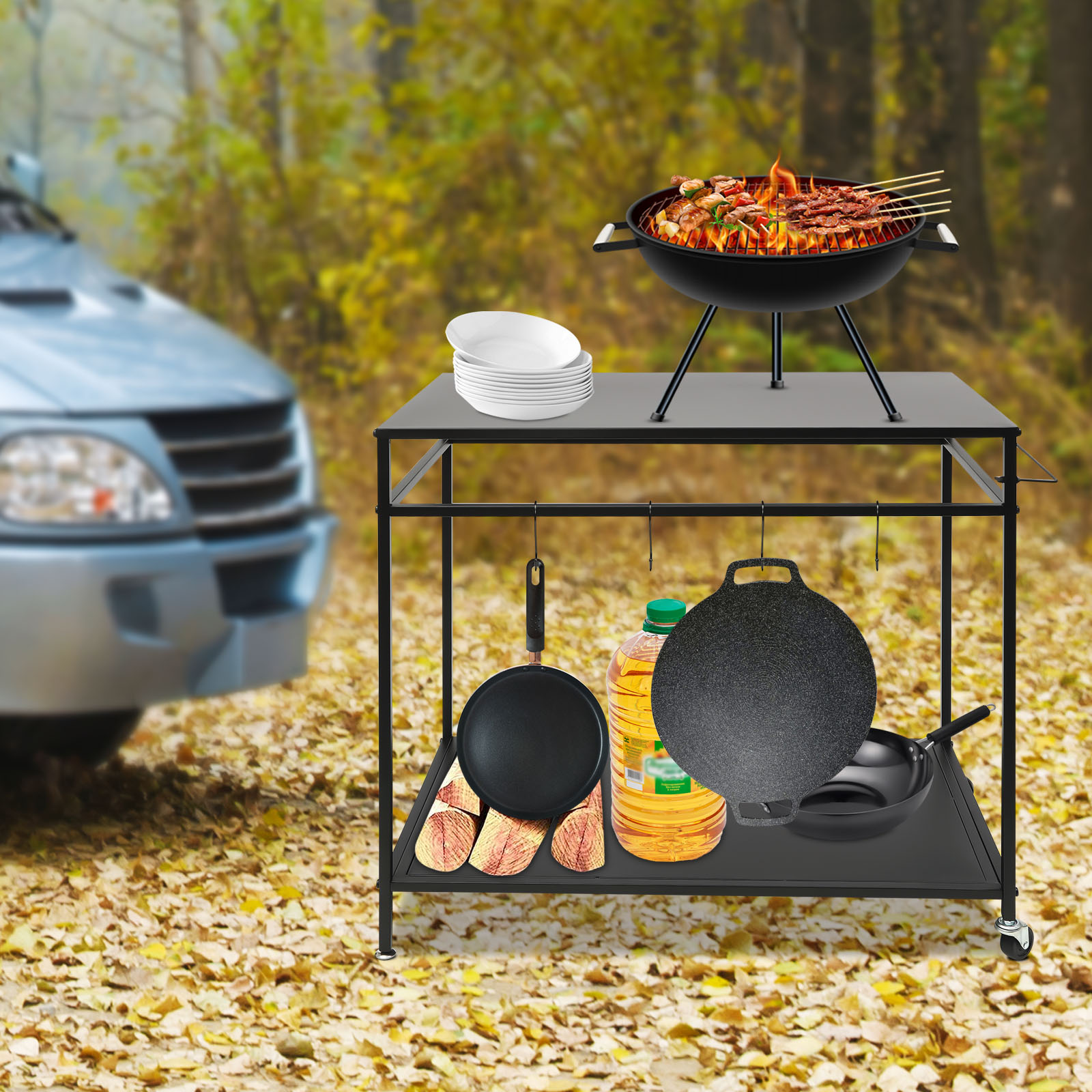 Double-Shelf Movable Cooking T - Desk Setup Shelves บทวิจารณ์และราคา