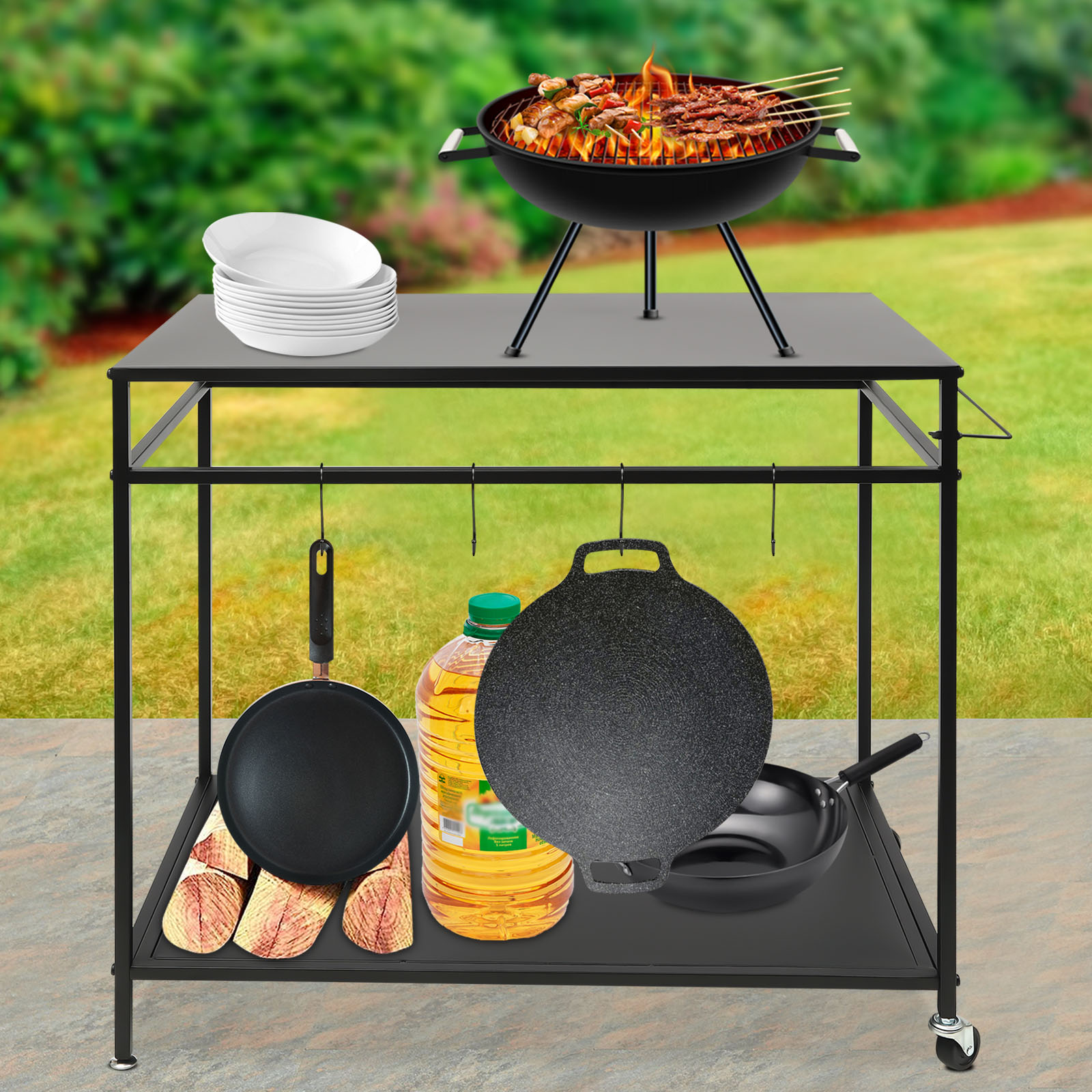 Double-Shelf Movable Cooking T - Desk Setup Shelves บทวิจารณ์และราคา