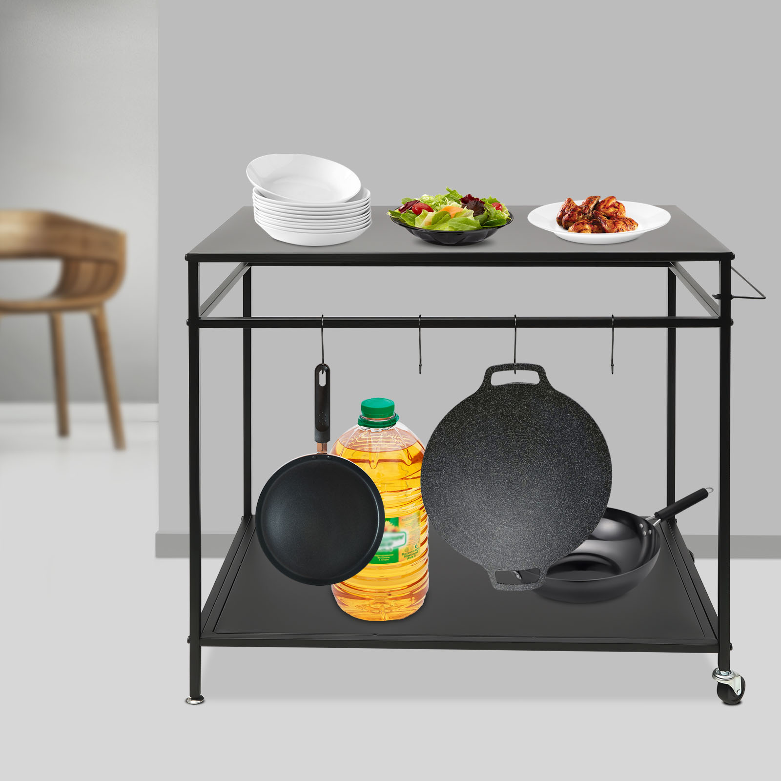 Double-Shelf Movable Cooking T - Desk Setup Shelves บทวิจารณ์และราคา