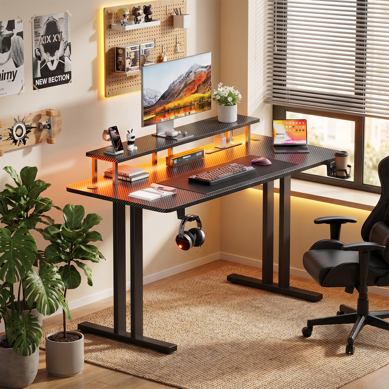 Gaming Desk with LED Lights &  - Desk Setup Game บทวิจารณ์และราคา