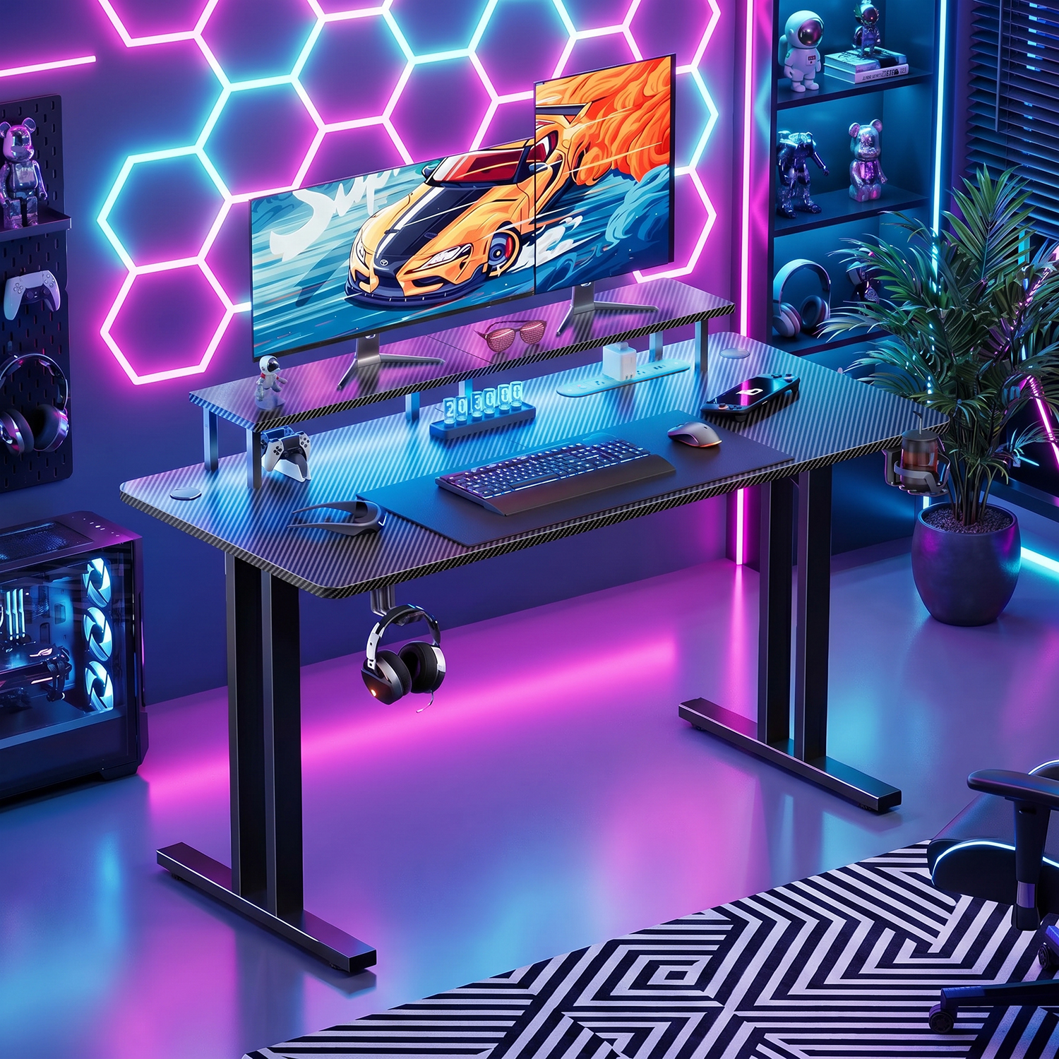 Gaming Desk with LED Lights &  - Desk Setup Game บทวิจารณ์และราคา