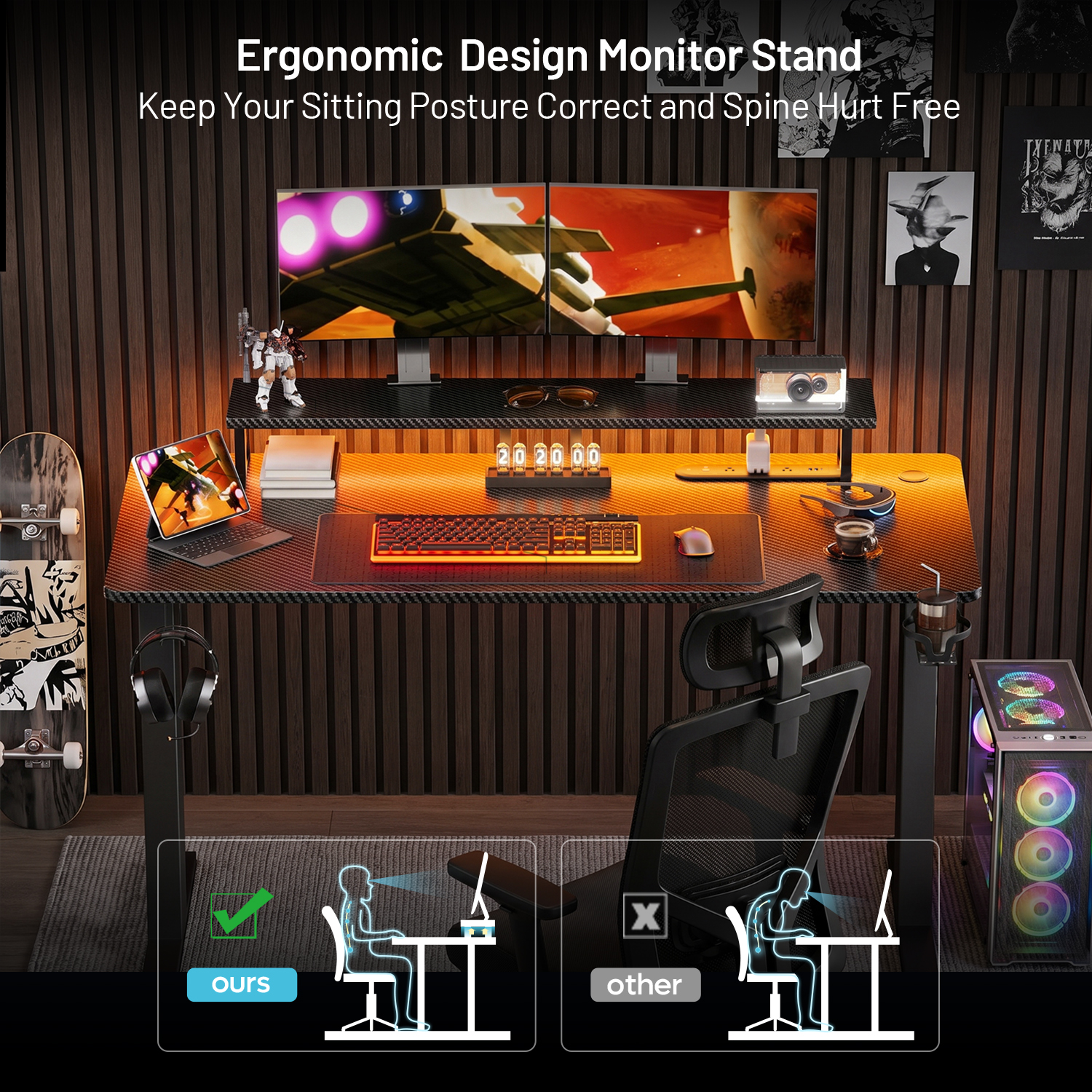 Gaming Desk with LED Lights &  - Desk Setup Game บทวิจารณ์และราคา