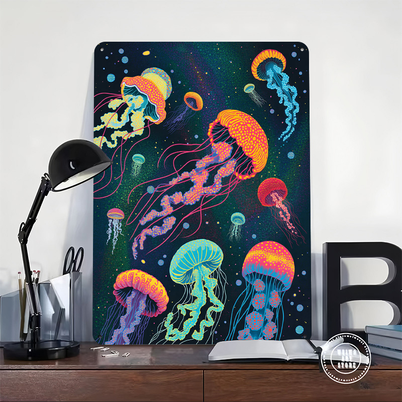 Vibrant Jellyfish in Cosmic Ba - Desk Setup Background บทวิจารณ์และราคา
