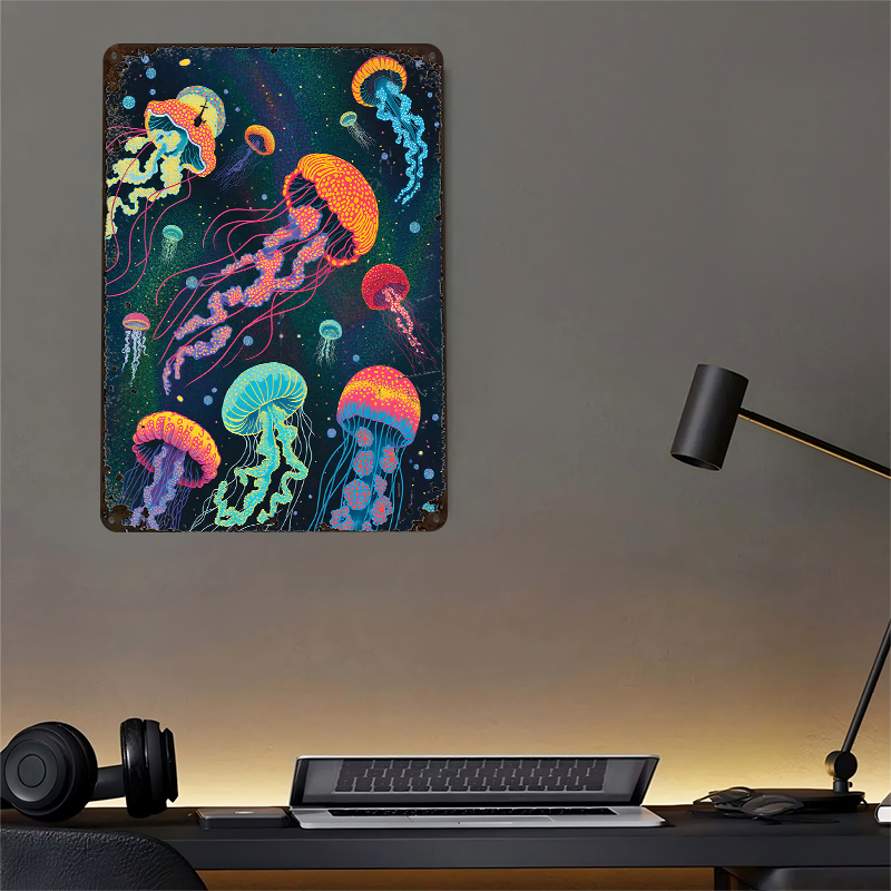 Vibrant Jellyfish in Cosmic Ba - Desk Setup Background บทวิจารณ์และราคา