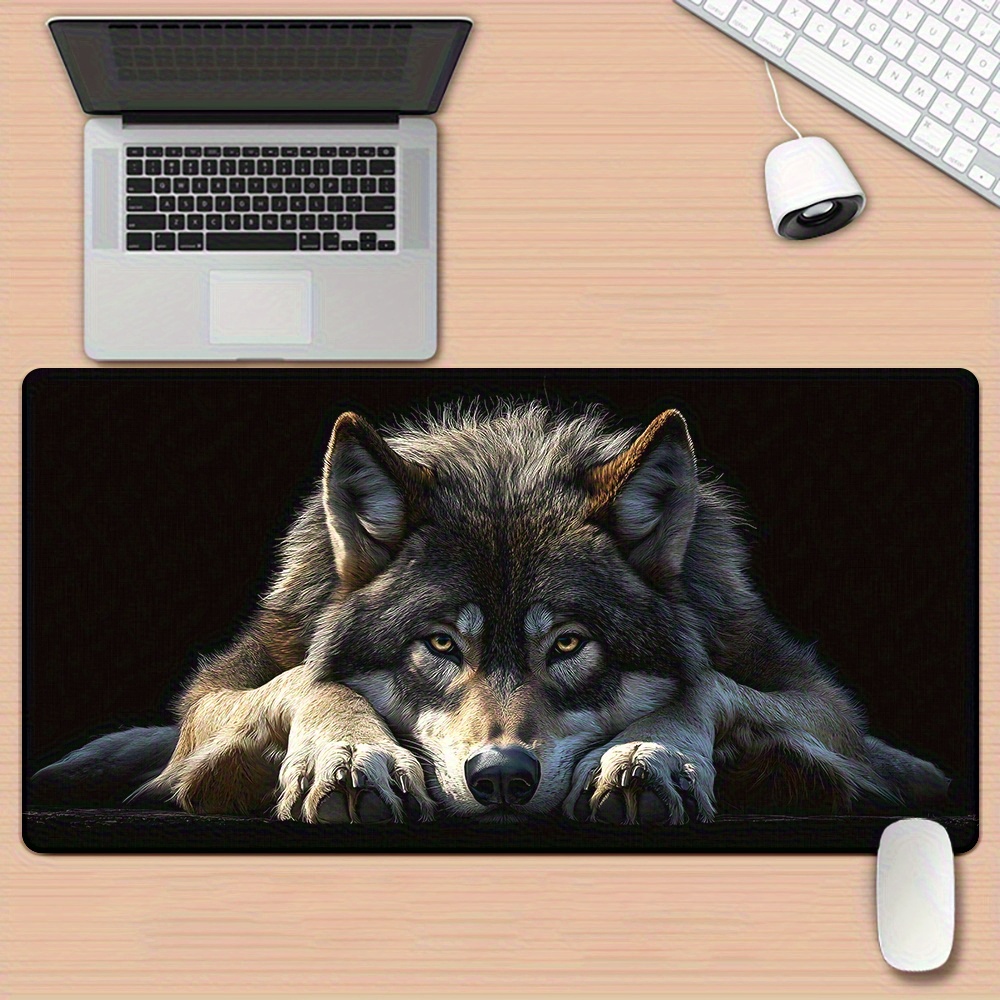 Wild Grey Wolf on Black Backgr - Desk Setup Background บทวิจารณ์และราคา