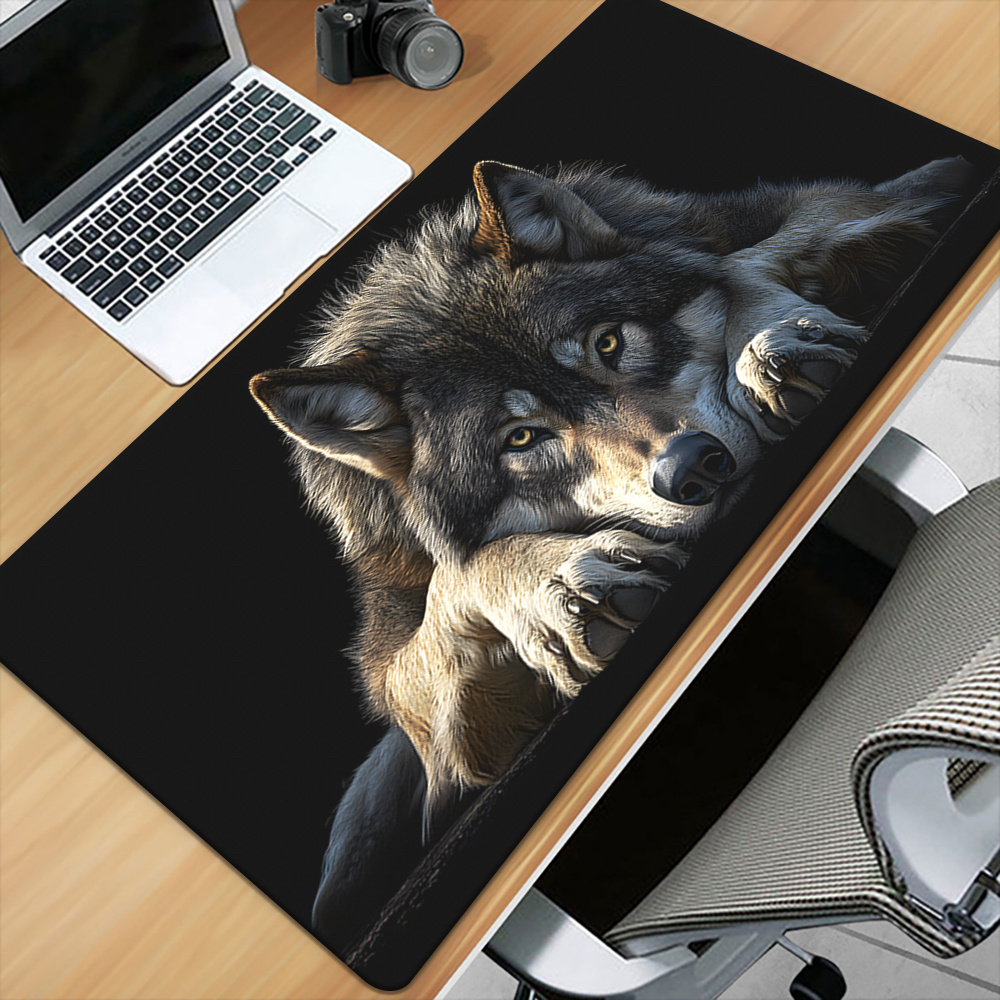 Wild Grey Wolf on Black Backgr - Desk Setup Background บทวิจารณ์และราคา