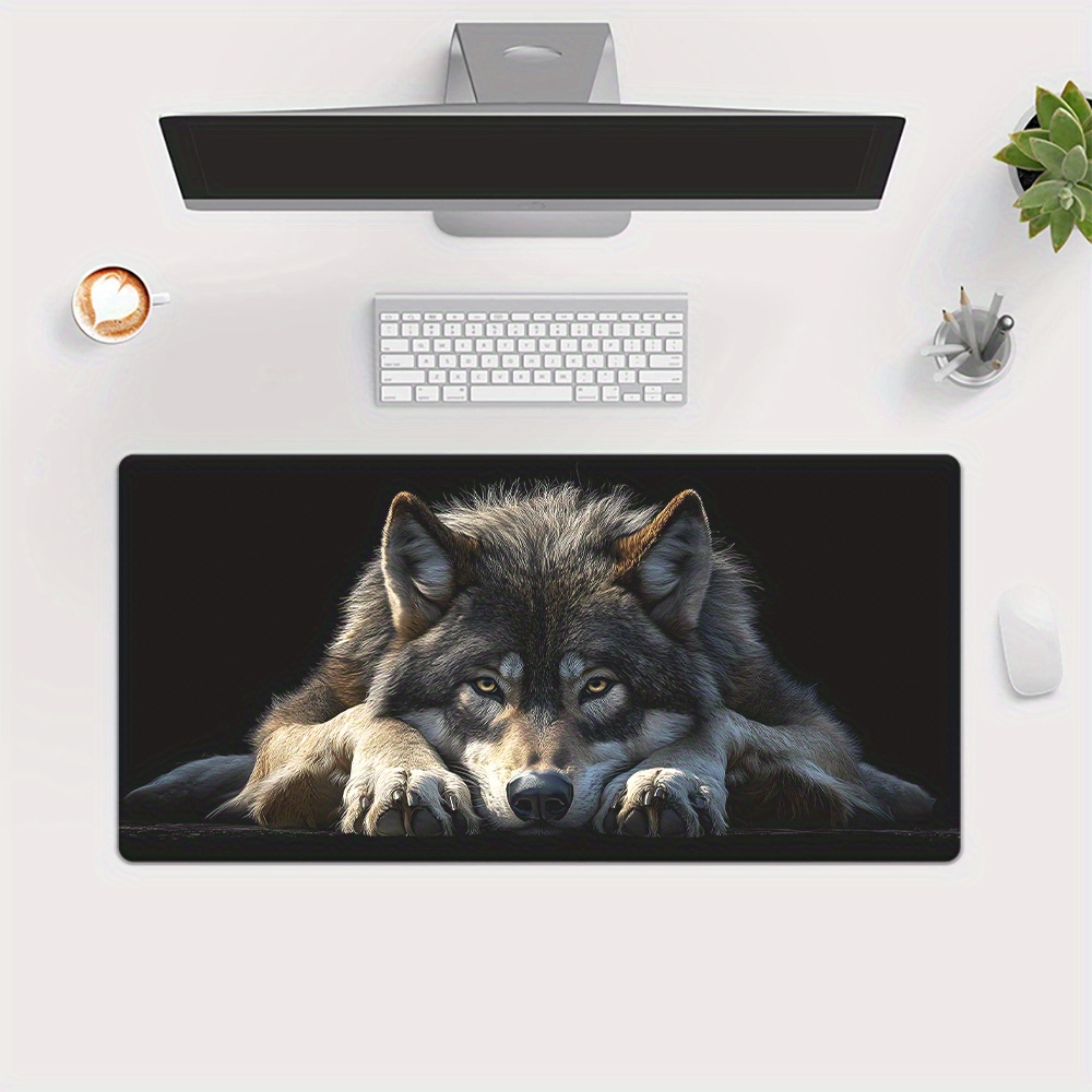 Wild Grey Wolf on Black Backgr - Desk Setup Background บทวิจารณ์และราคา