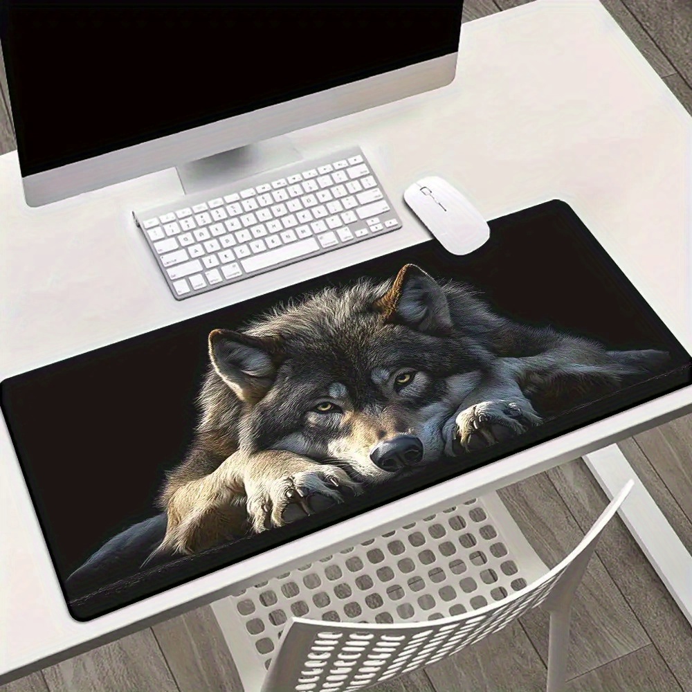 Wild Grey Wolf on Black Backgr - Desk Setup Background บทวิจารณ์และราคา