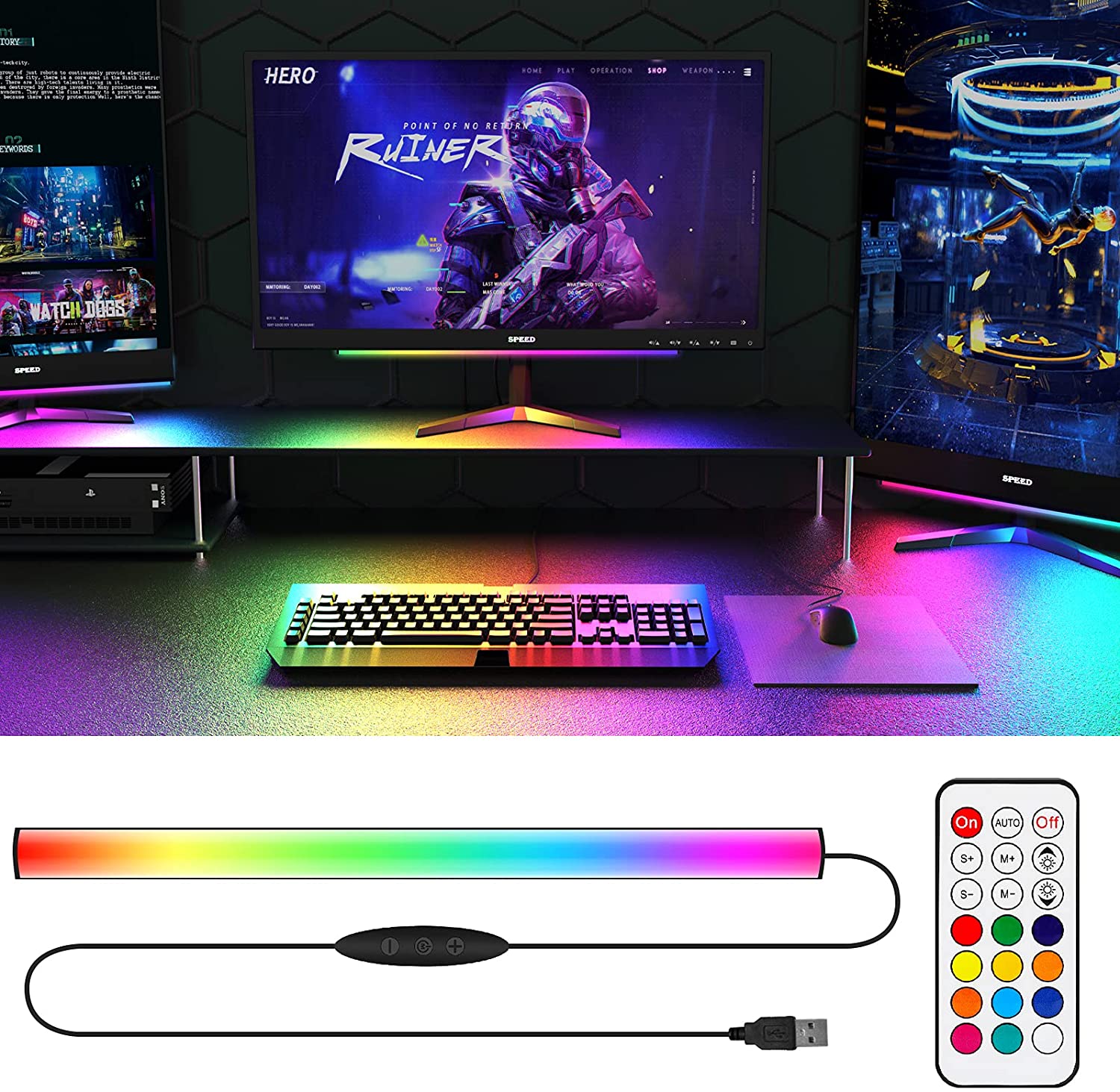 Under Monitor Light Bar RGB Dr - Desk Setup Game บทวิจารณ์และราคา